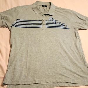 Diesel Men's Light Gray Polo Shirt with Navy Stripe Logo